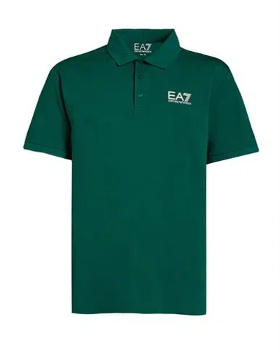 Ea7 Man Polo Shirt Green Size L Cotton, Elastane