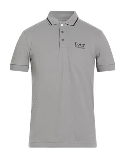 Ea7 Man Polo Shirt Grey Size L Cotton, Elastane In Multi