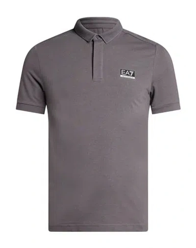Ea7 Man Polo Shirt Grey Size M Cotton, Polyester, Elastane In Gray