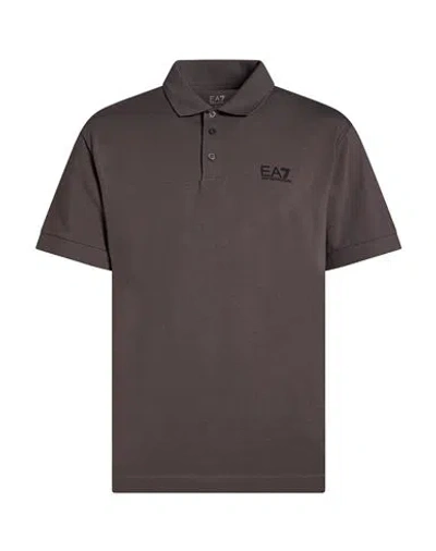 Ea7 Man Polo Shirt Grey Size S Cotton, Elastane In Brown