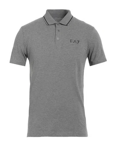 Ea7 Man Polo Shirt Grey Size S Cotton, Elastane