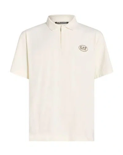 Ea7 Man Polo Shirt Ivory Size M Polyester, Elastane In Neutral