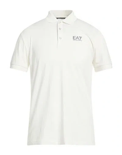 Ea7 Man Polo Shirt Ivory Size S Cotton, Elastane In White
