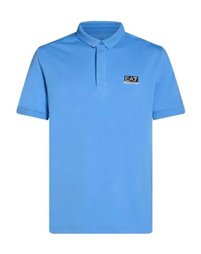 Ea7 Man Polo Shirt Light Blue Size L Cotton, Polyester, Elastane
