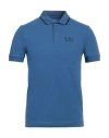 Ea7 Man Polo Shirt Light Blue Size S Cotton, Elastane In Blue