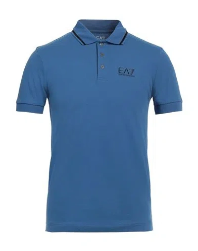Ea7 Man Polo Shirt Light Blue Size S Cotton, Elastane