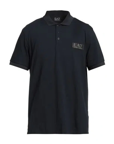 Ea7 Man Polo Shirt Midnight Blue Size Xl Cotton, Elastane, Polyester