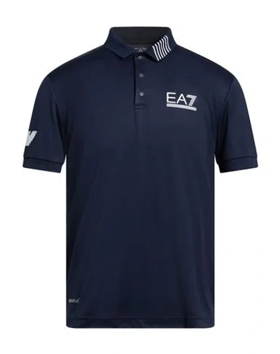 Ea7 Man Polo Shirt Midnight Blue Size M Polyester