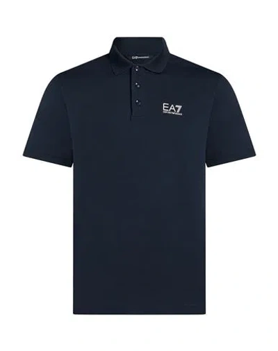 Ea7 Man Polo Shirt Midnight Blue Size S Cotton, Elastane
