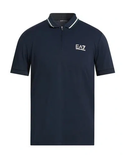 Ea7 Man Polo Shirt Midnight Blue Size S Polyamide, Elastane, Polyester