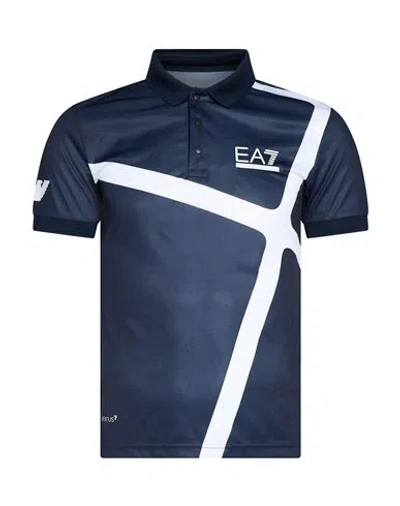 Ea7 Man Polo Shirt Midnight Blue Size S Polyester, Elastane