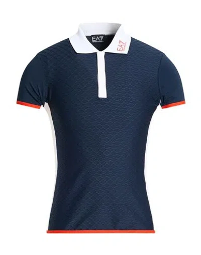 Ea7 Man Polo Shirt Midnight Blue Size Xl Polyester, Elastane