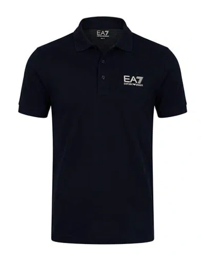 Ea7 Man Polo Shirt Midnight Blue Size Xs Cotton, Elastane