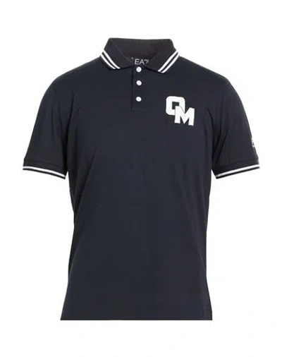Ea7 Man Polo Shirt Midnight Blue Size Xxl Cotton In Animal Print