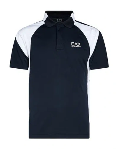 Ea7 Man Polo Shirt Midnight Blue Size Xxl Polyester In Multi