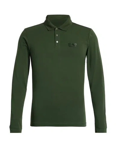 Ea7 Man Polo Shirt Military Green Size 3xl Cotton, Elastane