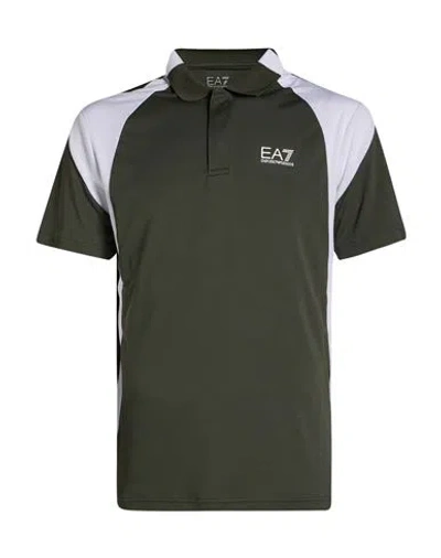 Ea7 Man Polo Shirt Military Green Size L Polyester