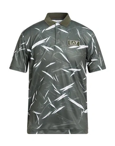 Ea7 Man Polo Shirt Military Green Size L Polyester