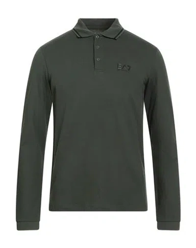 Ea7 Man Polo Shirt Military Green Size Xxl Cotton, Elastane