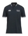 Ea7 Man Polo Shirt Navy Size L Polyester, Cotton, Elastane In Gray