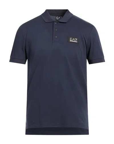Ea7 Man Polo Shirt Navy Size Xl Cotton In Blue