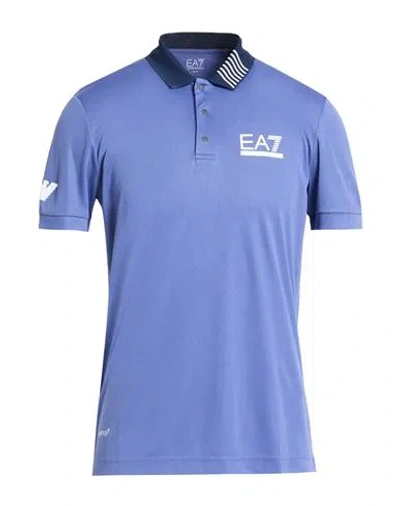 Ea7 Man Polo Shirt Navy Size Xl Polyester In Blue