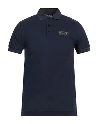 Ea7 Man Polo Shirt Navy Size Xs Cotton, Polyester, Elastane