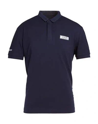 Ea7 Man Polo Shirt Navy Size Xs Polyester, Cotton, Elastane