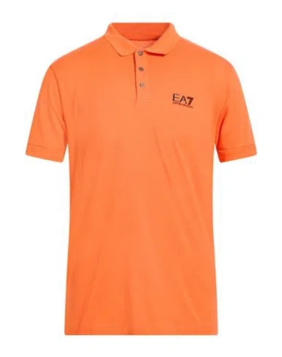 Ea7 Man Polo Shirt Orange Size 3xl Cotton, Elastane