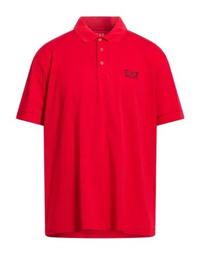 Ea7 Man Polo Shirt Red Size S Cotton, Elastane