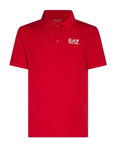Ea7 Man Polo Shirt Red Size Xxs Cotton, Elastane In Multi