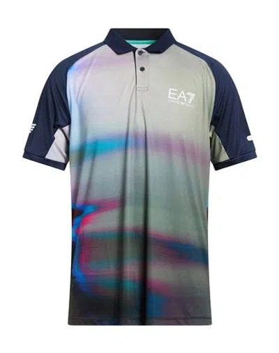 Ea7 Man Polo Shirt Sage Green Size Xxl Polyester In Multi