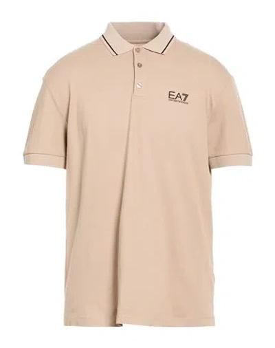 Ea7 Man Polo Shirt Sand Size Xxl Cotton, Elastane In Brown