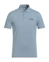 Ea7 Man Polo Shirt Sky Blue Size Xxl Cotton, Elastane