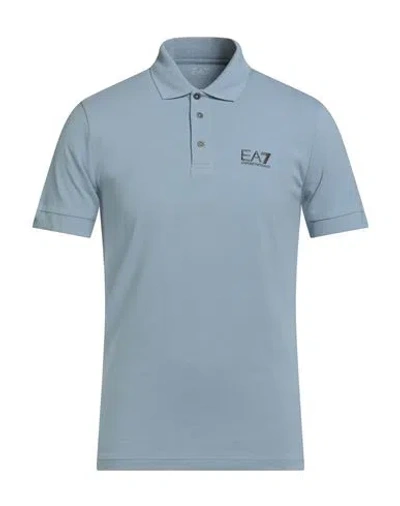 Ea7 Man Polo Shirt Sky Blue Size Xxl Cotton, Elastane