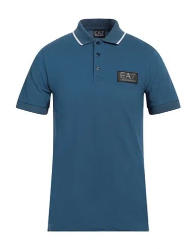 Ea7 Man Polo Shirt Slate Blue Size Xl Cotton