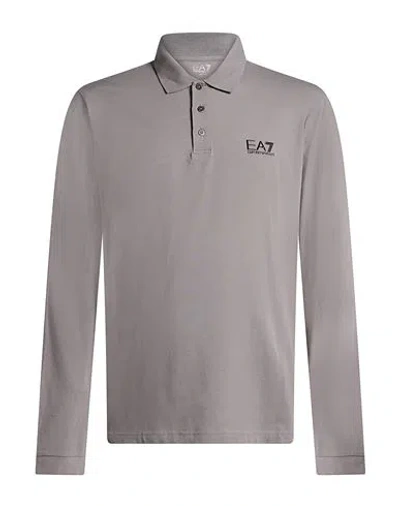 Ea7 Man Polo Shirt Taupe Size M Cotton, Elastane In Gray