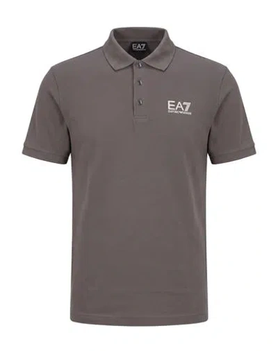 Ea7 Man Polo Shirt Taupe Size S Cotton, Elastane In Gray