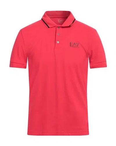 Ea7 Man Polo Shirt Tomato Red Size 3xl Cotton, Elastane