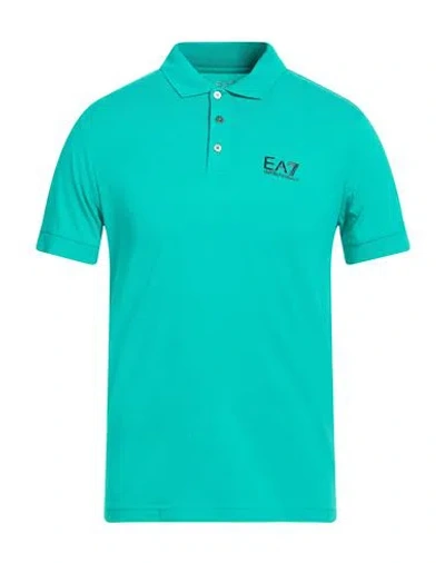 Ea7 Man Polo Shirt Turquoise Size 3xl Cotton, Elastane In Green