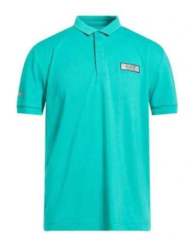 Ea7 Man Polo Shirt Turquoise Size S Polyester, Cotton, Elastane In Green