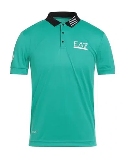 Ea7 Man Polo Shirt Turquoise Size Xl Polyester In Blue