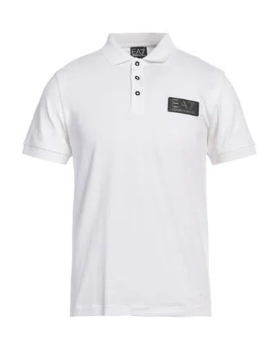 Ea7 Man Polo Shirt White Size 3xl Cotton, Elastane, Polyester