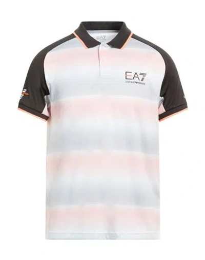 Ea7 Man Polo Shirt White Size 3xl Polyester In Multi