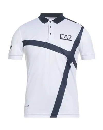 Ea7 Man Polo Shirt White Size 3xl Polyester, Elastane