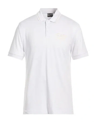 Ea7 Man Polo Shirt White Size M Viscose, Polyamide, Elastane