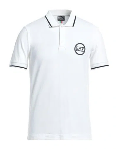Ea7 Man Polo Shirt White Size Xl Cotton, Elastane