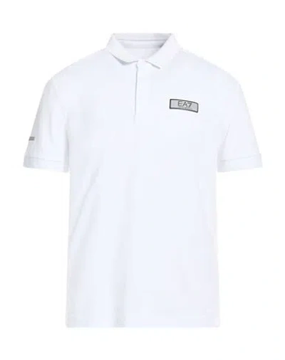 Ea7 Man Polo Shirt White Size Xl Polyester, Cotton, Elastane