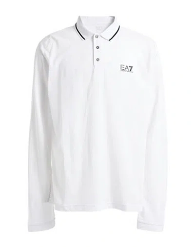 Ea7 Man Polo Shirt White Size Xxl Cotton, Elastane