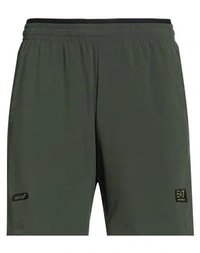 Ea7 Man Shorts & Bermuda Shorts Dark Green Size Xxl Polyester, Elastane